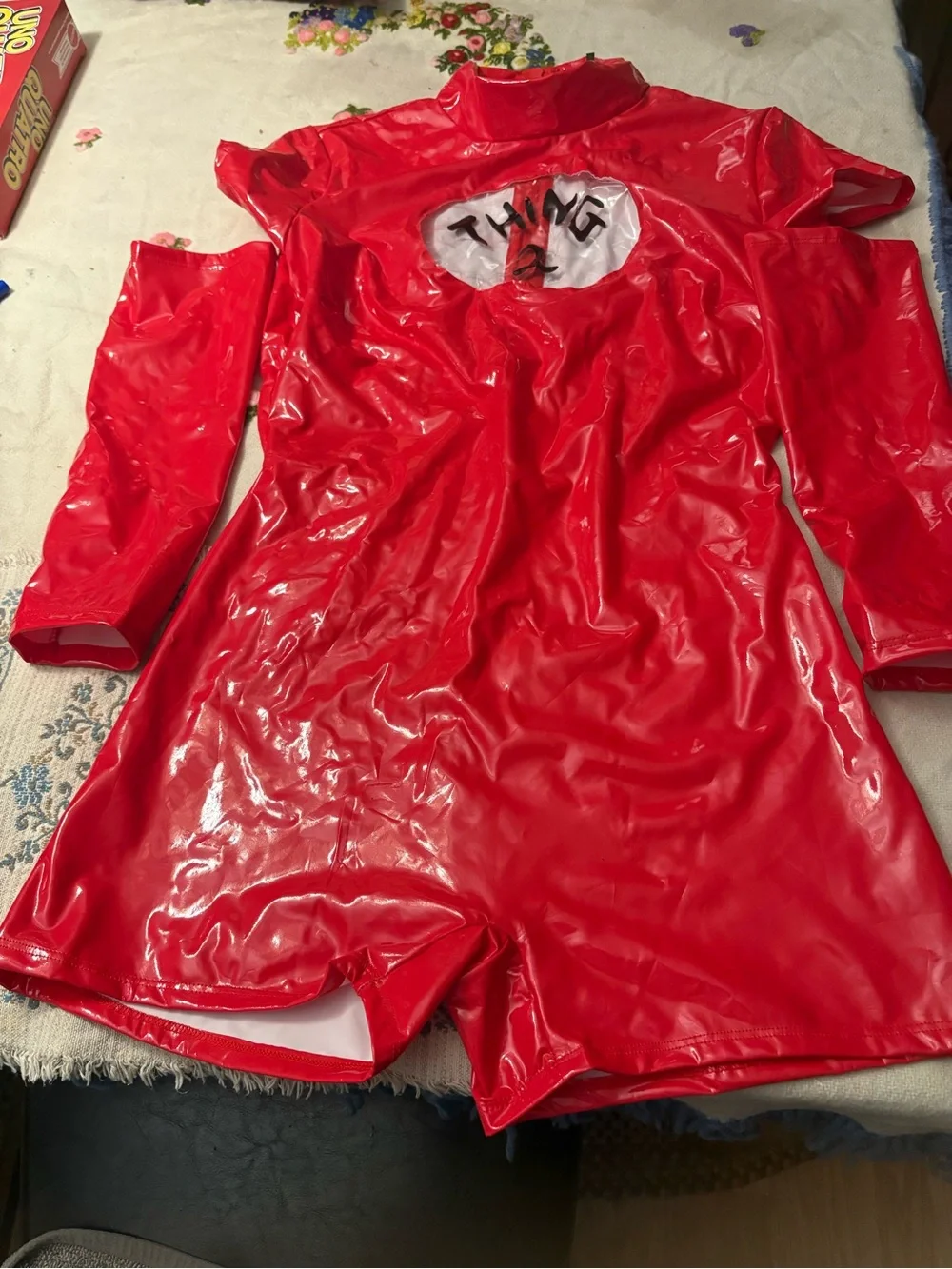 Fashion Nova Shiny Red 'Thing' Inspired Kids Costume Romper